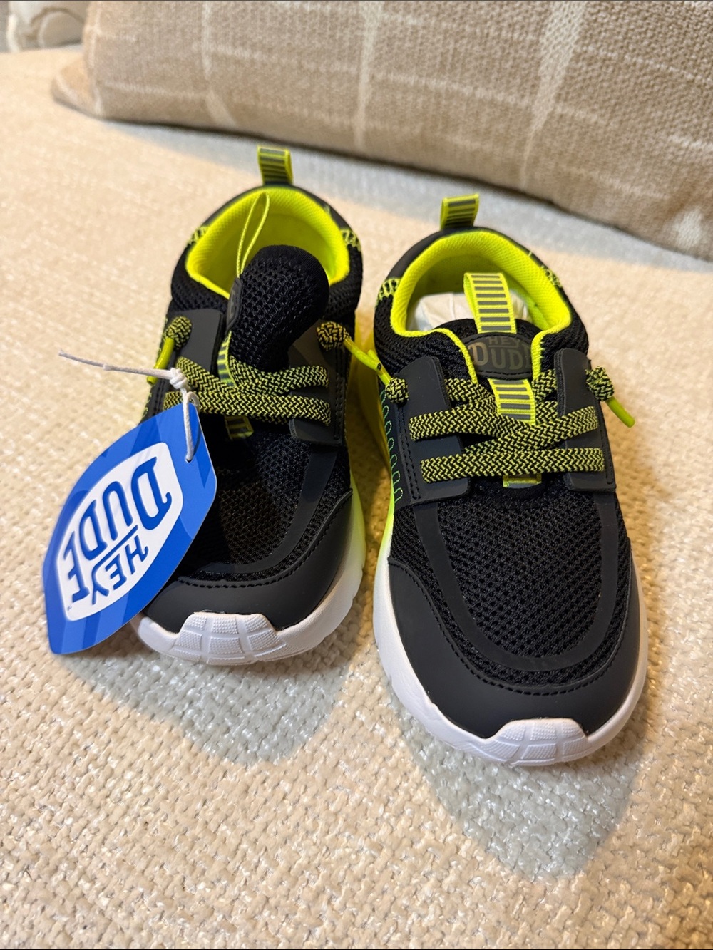 Hey Dude Black & Neon Yellow Kids Sneakers